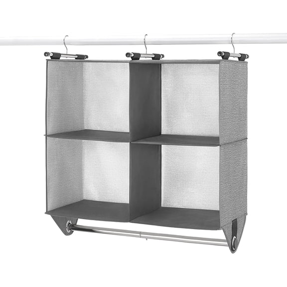 4 Section Fabric Closet Organizer Shelving with Built In Chrome Garment Rod