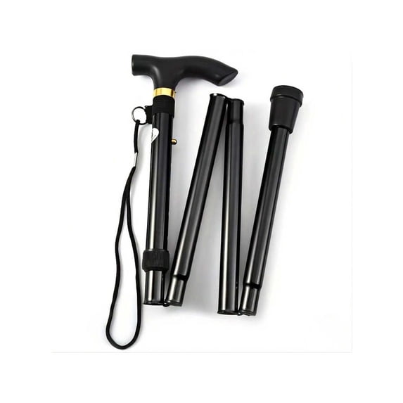 4-Section Foldable Ultra-Light Adjustable Trekking Pole, Retractable Walking Stick with Anti-Slip Rubber Tip, for Hiking & Elderly Black