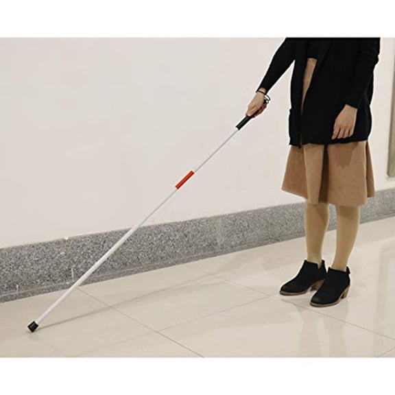 4-Section Folding Aluminum Cane for Blind and Visually Impaired Users 124Cm Long Mobility Stick with Non-Slip Rubber Tip and Reflective Night Safety Strip