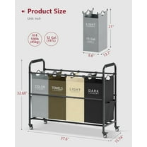 4 Section Laundry Sorter Cart with Lockable Wheels, Removable Bags for Dirty Clothes Storage