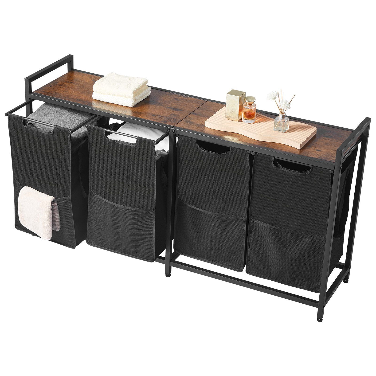 4-Section Laundry Sorter with Wooden Tabletop - Freestanding Hamper ...