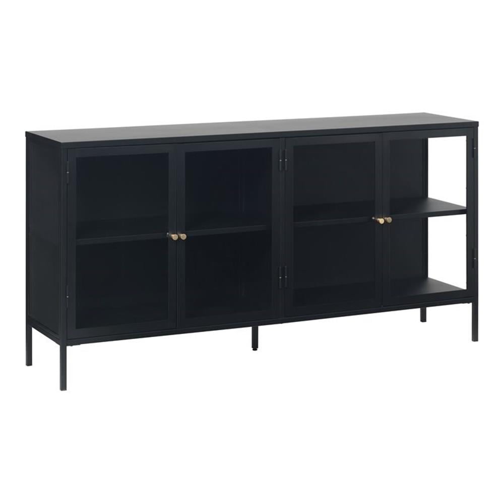 67" Black Metal and Glass 4-Door Sideboard