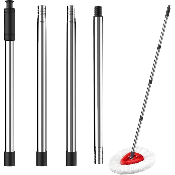 4-Section Spin Mop Replacement Handle2.5-to-5 Foot Mop Stick Compatible with Triangle Spin Mop Base, Compatible with Ocedar Mop Handle for EasyWring Mop Refills (black)Mop head not included