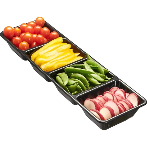 4 Sectional Rectangle Plastic Serving Tray/Platter (4, Black)