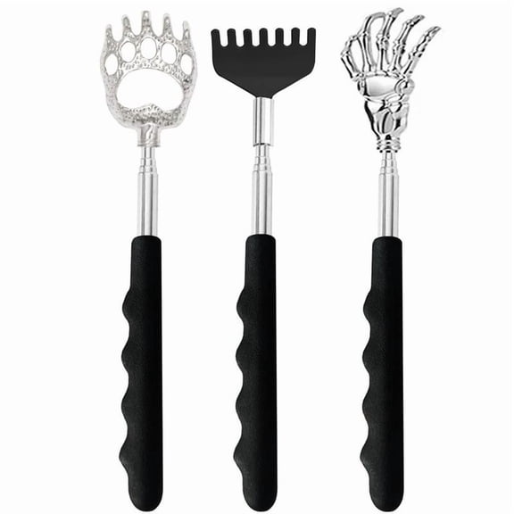 4 Sections Telescoping Handle Back Scratcher Set, 3 Counts Metal Massager Tools with PVC Grip Handles, Extendable Back Scratcher for Fishing, Camping, Travel