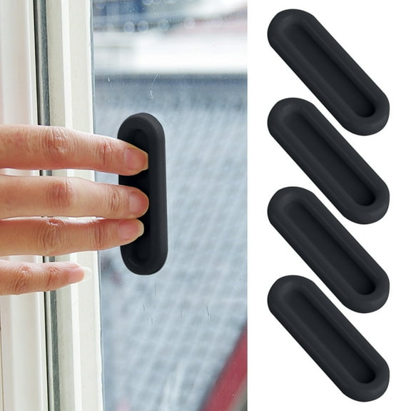 4 Self-Stick Instant Cabinet Drawer Handle Helper, Wenini Convenient Kitchen Cabinet Door Window Handle Sticker, Easy Open Stick-On Pull for Glass Tile Wood Furniture, Black