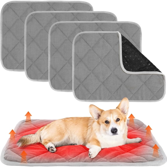 4 Self Warming Bed Heating Pad Soft Warm Thermal Mat with Anti-Slip Bottom Crate Pad for Outdoor Indoor Small Dogs Kittens(Gray,19.6 x 27.5 )