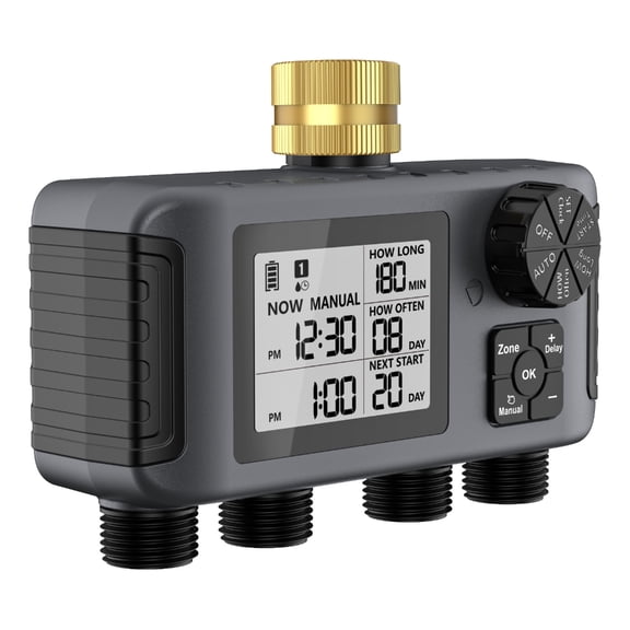4 Separate Zone Garden Irrigation Timer Brass Inlet Intelligent Controller Automatic Manual Rain Delay Watering System