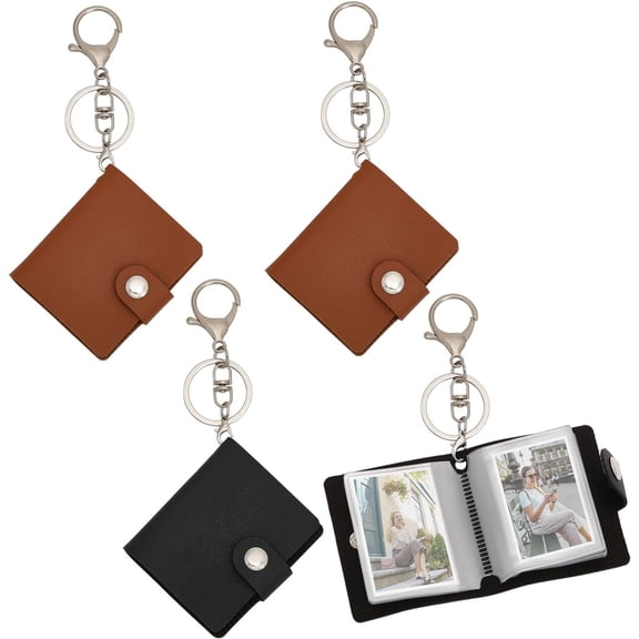 4 Sest 2 Colors 2 Inch Leather Cover Mini Photocard Holder Book Holds up to 20 Photos with Stainless Steel Lobster Claw Clasps and Iron Key Rings Mixed Color 65x56x11.5mm 2 sets/color