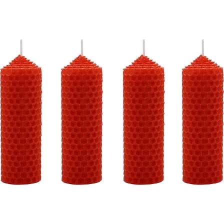 4 Set 1.25"x4" 100% Pure Natural Handmade Beeswax Honeycomb Hand Rolled Unscented Tapers Candles Red