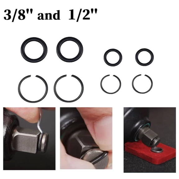 4 Set 1/2In 3/8In Wrench Retainer Rings Clip with O-Ring Pneumatic Wrench
