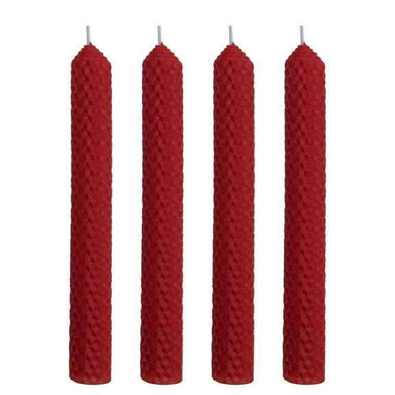 4 Set 100% Pure Natural Handmade Beeswax Honeycomb Hand Rolled Unscented Tapers Candles (1" x 8") Red