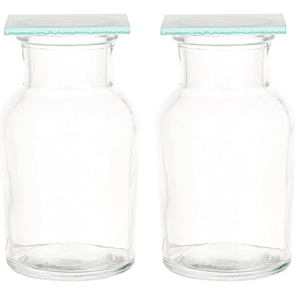 4 Set 125ml Laboratory Glass Bottle with Glass Microscope Slides Experiment Clear Glass Bottle Without Lid Wide Neck Lab Bottle for Gas Collecting Experiment Lab Supplies
