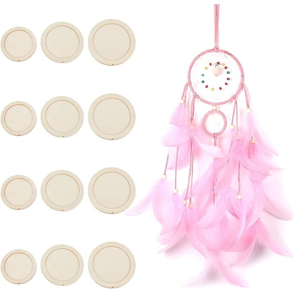 4 Set 12pcs 3 Size Flat Round Dream Catcher Wooden Rings Wood Round Dream Catcher Hoops Teardrop Macrame Ring Wooden Hoop Craft Rings for DIY Craft Dream Catcher Making Wall Hanging Decor