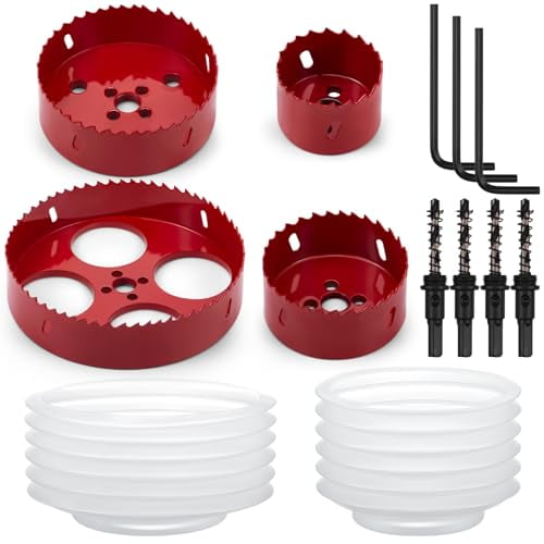 4 Set 2/3/4/6 Inch Hole Saw for Recessed Lights and Can Lights, Bi-Metal with Dust Bowl Gard Carbide Hole Saw Set with Drill Bits for Wood, Plywood, Plaster Drywall, PVC, Thin Metal