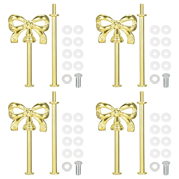 4 Set 2-Tier Cupcake Stand Hardware Handles, Zinc Alloy Cake Plate Stand Handle Fittings with Screws for DIY Making Fruit Plate Cake Stand, Bow-Knot Gold
