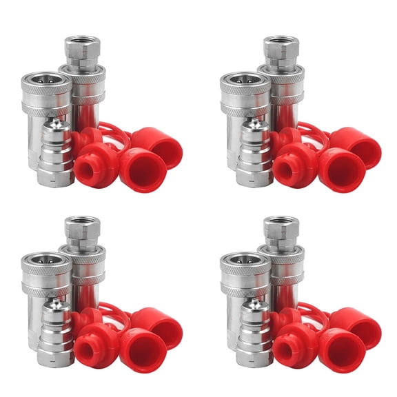 4 Set 3/8Inch NPT Thread ISO7241-1A Hydraulic Quick Disconnect Coupler Set with Dust Cap