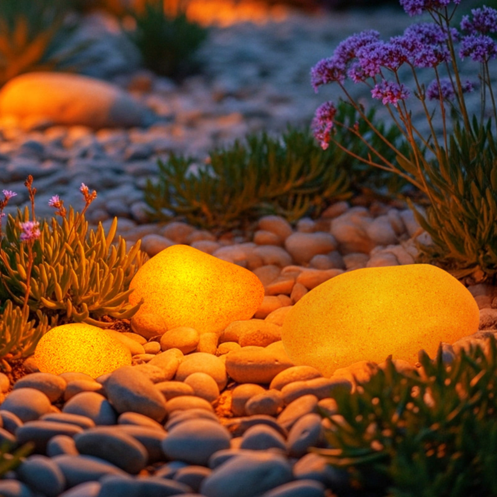 4 Set 5CCT 3-Size Decorative Stone Lighting Kit, 3W Low Voltage Outdoor Glow Pebble Shape LED Landscape Light, 1800K/2700K/3000K/4000K/5000K Selectable, Yellow