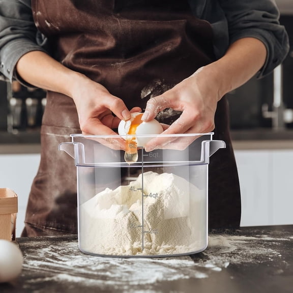 4 Set 6 Quart 4 Qt Round Food Storage Containers with Lids Clear Proofing Container for Dough Bread with Scale Handle Home Restaurant Commercial Food Storage(White)