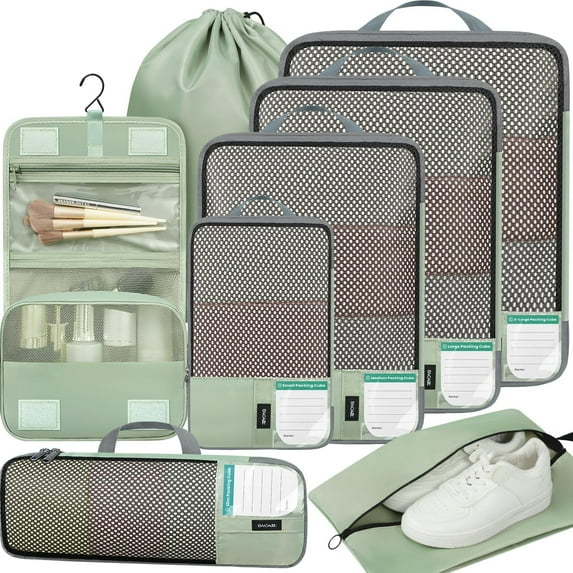 4 Set/6 Set/8 Set Compression Packing Cubes Travel Accessories Expandable Packing Organizers (Square Mesh, 05-Beige)