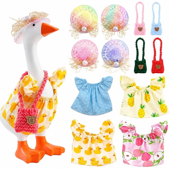 4 Set 7inch Desk Goose Outfits, Mini Desktop Goose Clothes Desk Geese Accessories Set for Magnetic Geese Statue For Magnetic Goose Figurine Office Desktop Ornament (B)