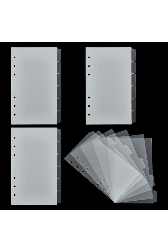 4 Set A6 Index Binder Dividers 6.7x4inch Clear 6 Ring Vertical Plastic Divider Frosted Recipe Card for DIY