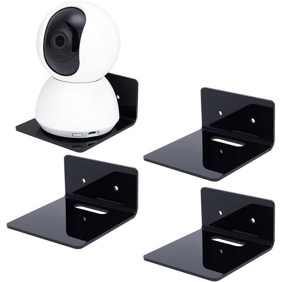 4 Set Acrylic Wall Mounted Display Stands Floating Wall Shelf with Adhesive Stickers for Webcams Camera Router Display Black 8.65x7.9x4.25cm