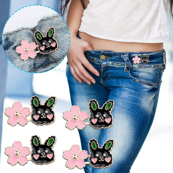 4 Set Adjustable Pant Waist Tightener Buttons for Loose Jeans - Easy-to-Use Waist Extender for Pants, No Sewing Needed, Set of Clips for Jeans & Skirts
