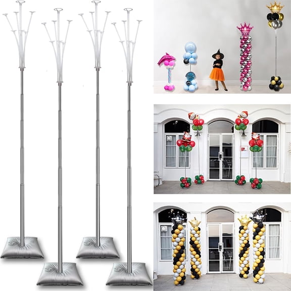 4 Set Balloon Stand Kit, 9 Feet Adjustable Balloon Arch for Floor, Ballon Column Tower with Weights Base and Pole, Metal Backdrop Stands for Parties, NO Need Helium Tank for Balloons