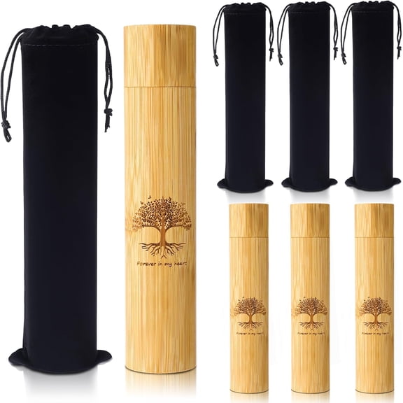 4 Set Bamboo Scattering Urns for Ashes 9'' x 2'' Biodegradable Scattering Cremation Tubes for Human Adult Tree Small Tube Keepsake Urn and Black Velvet Bag for Spreading Human Pet Dog Cat Ashes