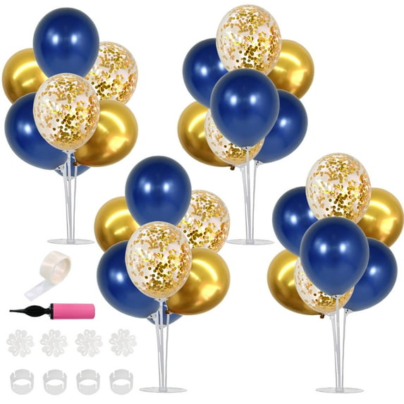 4 Set Blue Gold Balloon Stand Kit for Birthday, Graduation, New Year Party Decor