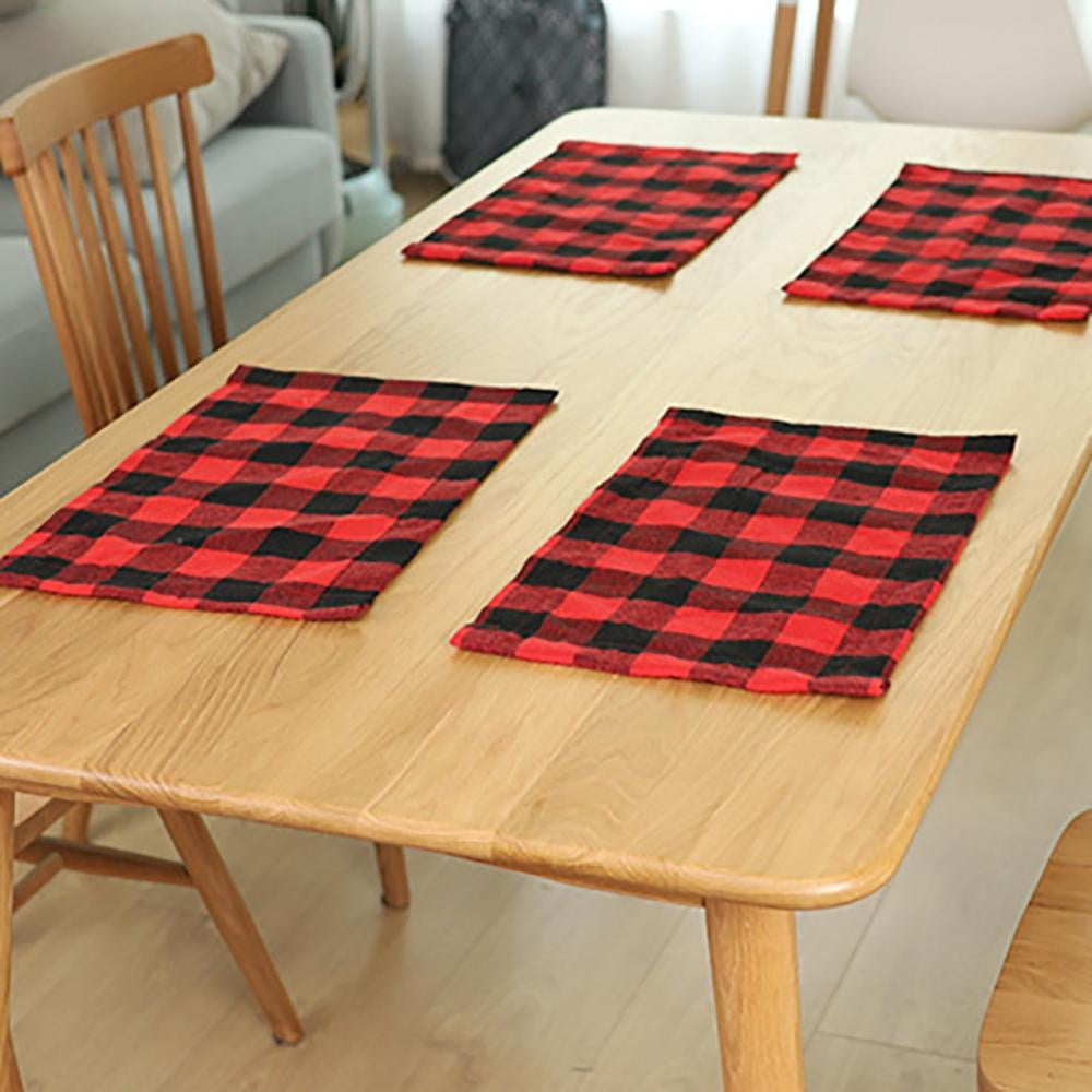 4 Set of Buffalo Check Plaid matsBuffalo Plaid Check Placemats,Reversible Cotton Burlap