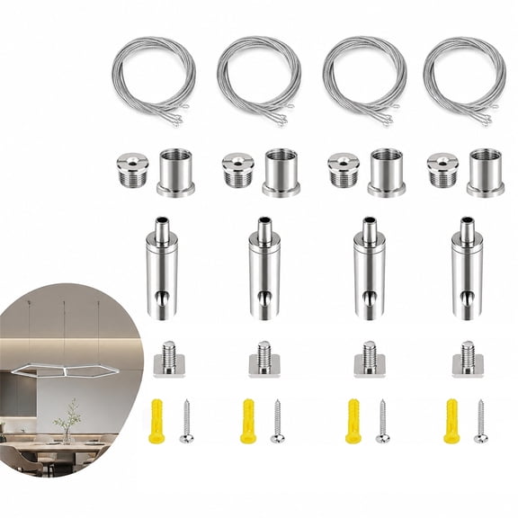 4 Set Ceiling Hanging Wire Cable Kit, Artrylin 39" Bottom Adjust Adjustable Hanging Wire Rope Suspension with Square Mount Screw Kit for Linear Light, Panel, Chandelier,Suspension Light Fixture
