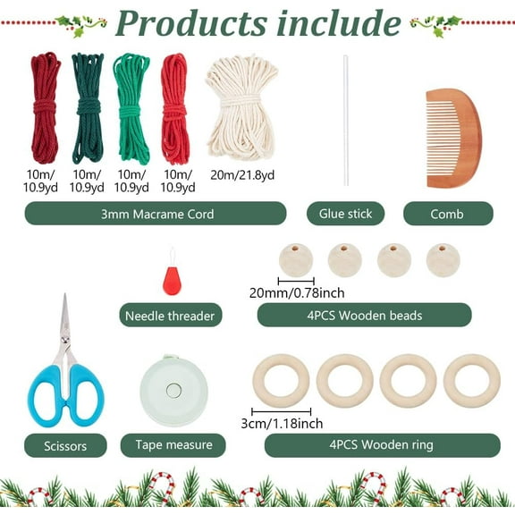 4 Set DIY Macrame Christmas Gnomes Santa Claus Kit DIY Macrame Santa Claus for Christmas Tree Decor Christmas Tree Hanging Gnomes Santa Elf Instructions Included Holiday Decor