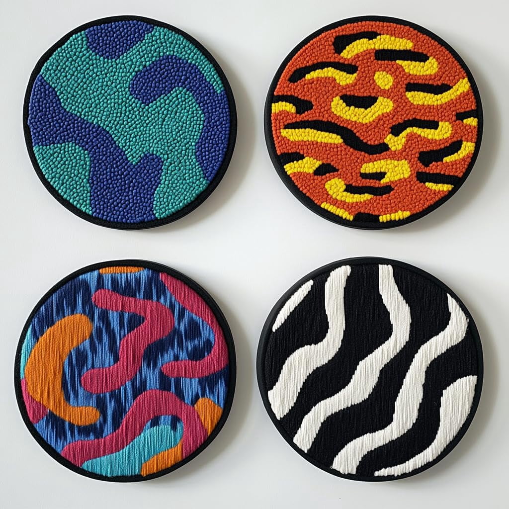 4 Set DIY Punch Needle Coaster Kits Abstract Colorful Wave Easy for Beginners with Adhesive Felt Hoop Punch Needle Embroidery Starter Set with Pattern for Drink Cups Mat Home Decor-5