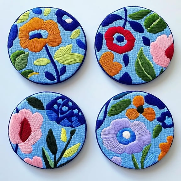 4 Set DIY Punch Needle Coaster Kits Abstract Cute Flowers Easy for Beginners with Adhesive Felt Hoop Punch Needle Embroidery Starter Set with Pattern for Drink Cups Mat Home Decor-6