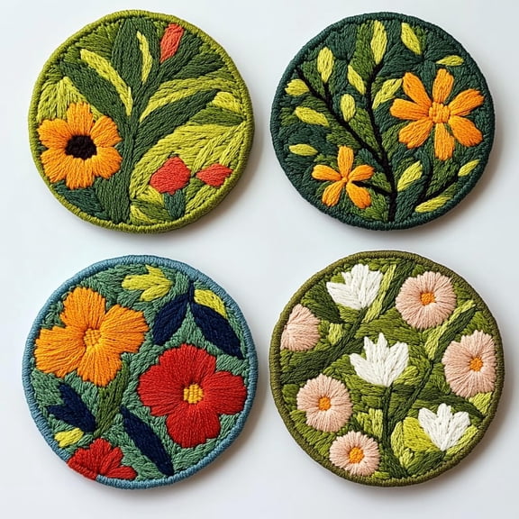 4 Set DIY Punch Needle Coaster Kits Beautiful Cute Flowers Field Easy for Beginners with Adhesive Felt Hoop Punch Needle Embroidery Starter Set with Pattern for Drink Cups Mat Home Decor-20