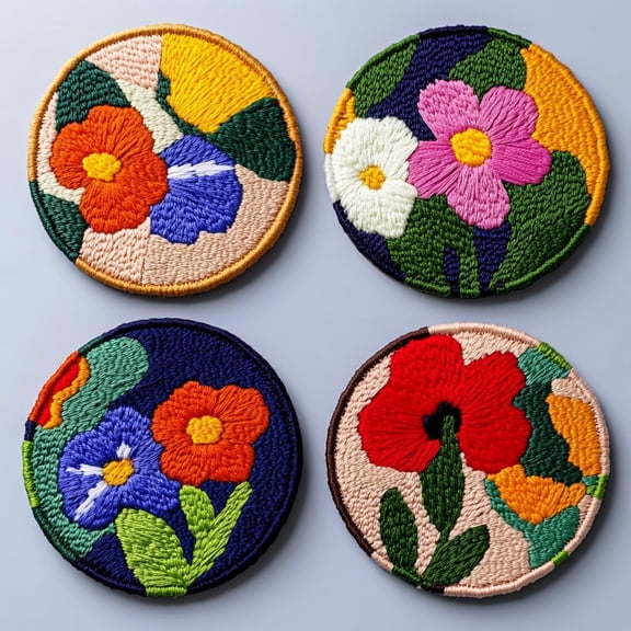 4 Set DIY Punch Needle Coaster Kits Camellia Flower Easy for Beginners with Adhesive Felt Hoop Punch Needle Embroidery Starter Set with Pattern for Drink Cups Mat Home Decor-1