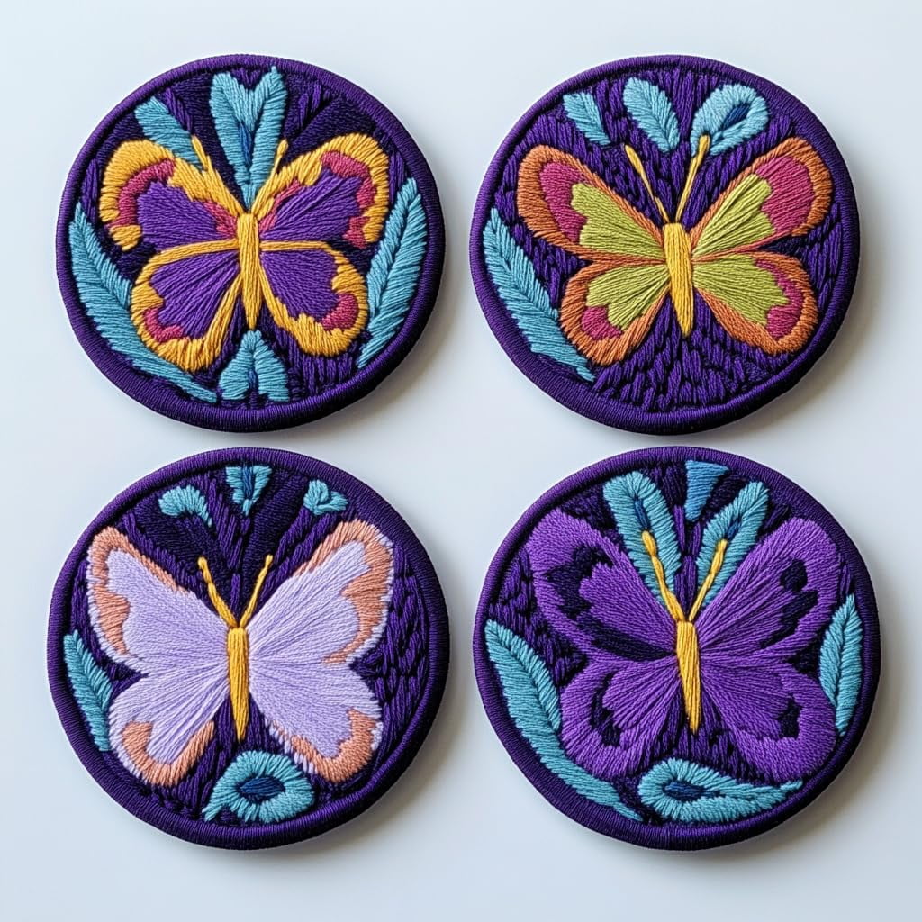 4 Set DIY Punch Needle Coaster Kits Cartoon Cute Butterflies Easy for Beginners with Adhesive Felt Hoop Punch Needle Embroidery Starter Set with Pattern for Drink Cups Mat Home Decor-15