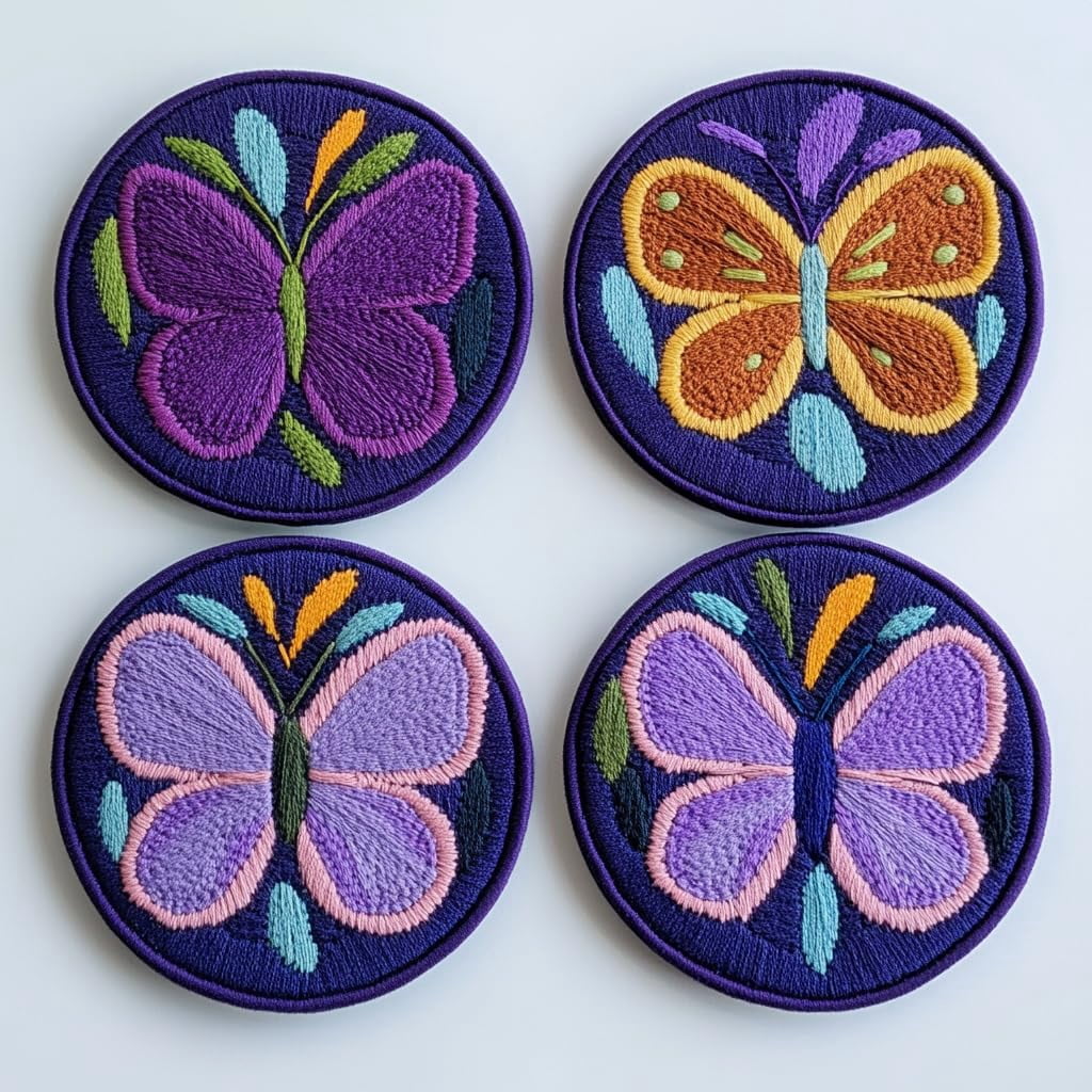 4 Set DIY Punch Needle Coaster Kits Cartoon Cute Butterflies Easy for Beginners with Adhesive Felt Hoop Punch Needle Embroidery Starter Set with Pattern for Drink Cups Mat Home Decor-6