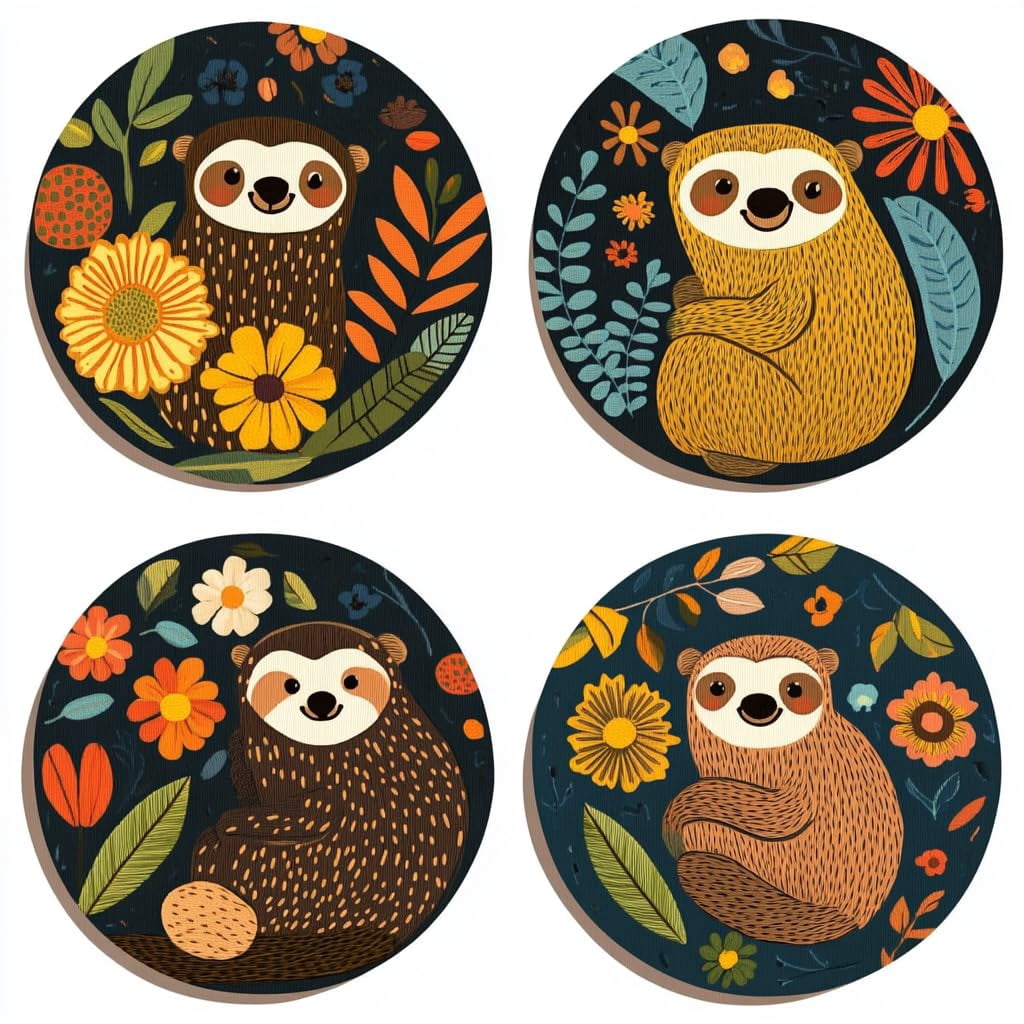 4 Set DIY Punch Needle Coaster Kits Cartoon Cute Sloth Easy for ...
