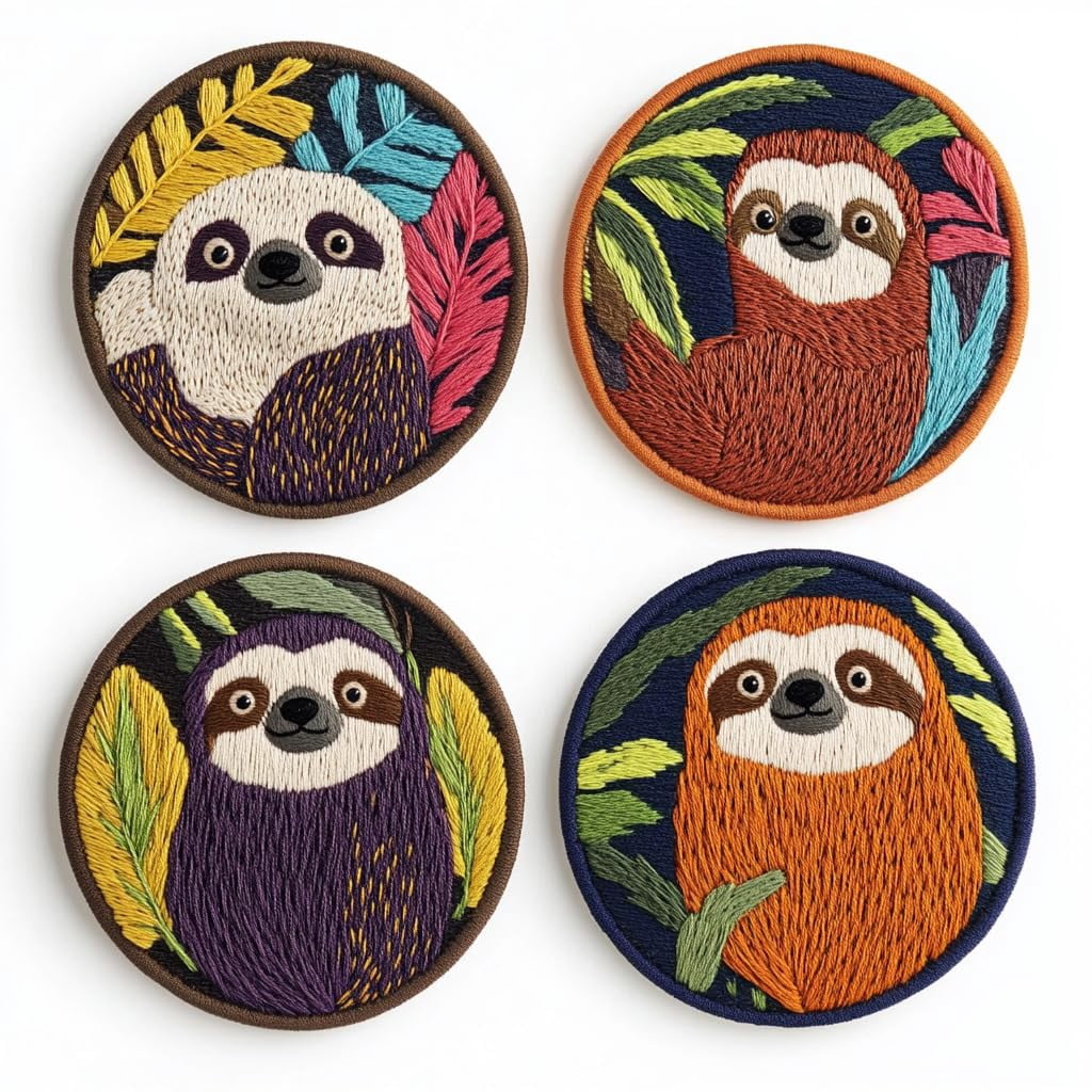 4 Set DIY Punch Needle Coaster Kits Cartoon Cute Sloth Easy for Beginners with Adhesive Felt Hoop Punch Needle Embroidery Starter Set with Pattern for Drink Cups Mat Home Decor-8