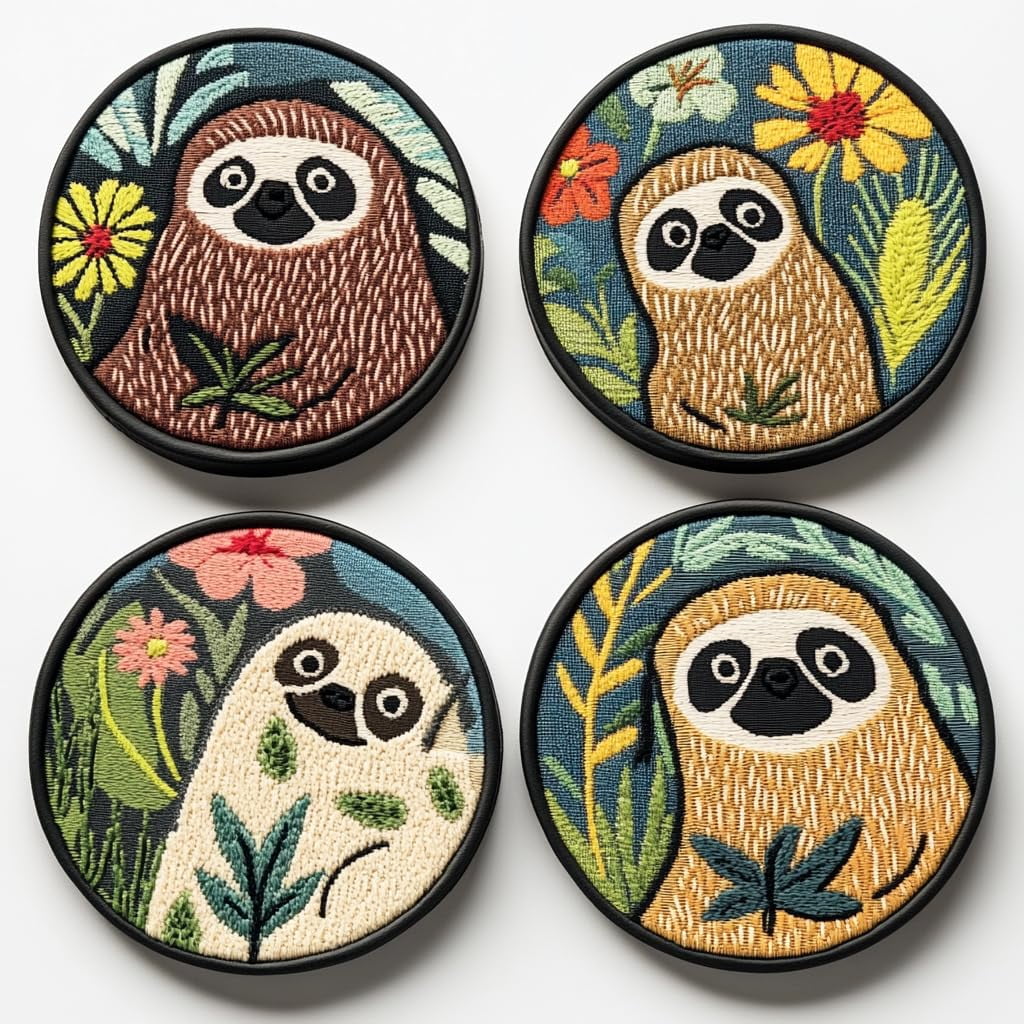 4 Set DIY Punch Needle Coaster Kits Cartoon Cute Sloth Easy for Beginners with Adhesive Felt Hoop Punch Needle Embroidery Starter Set with Pattern for Drink Cups Mat Home Decor-7