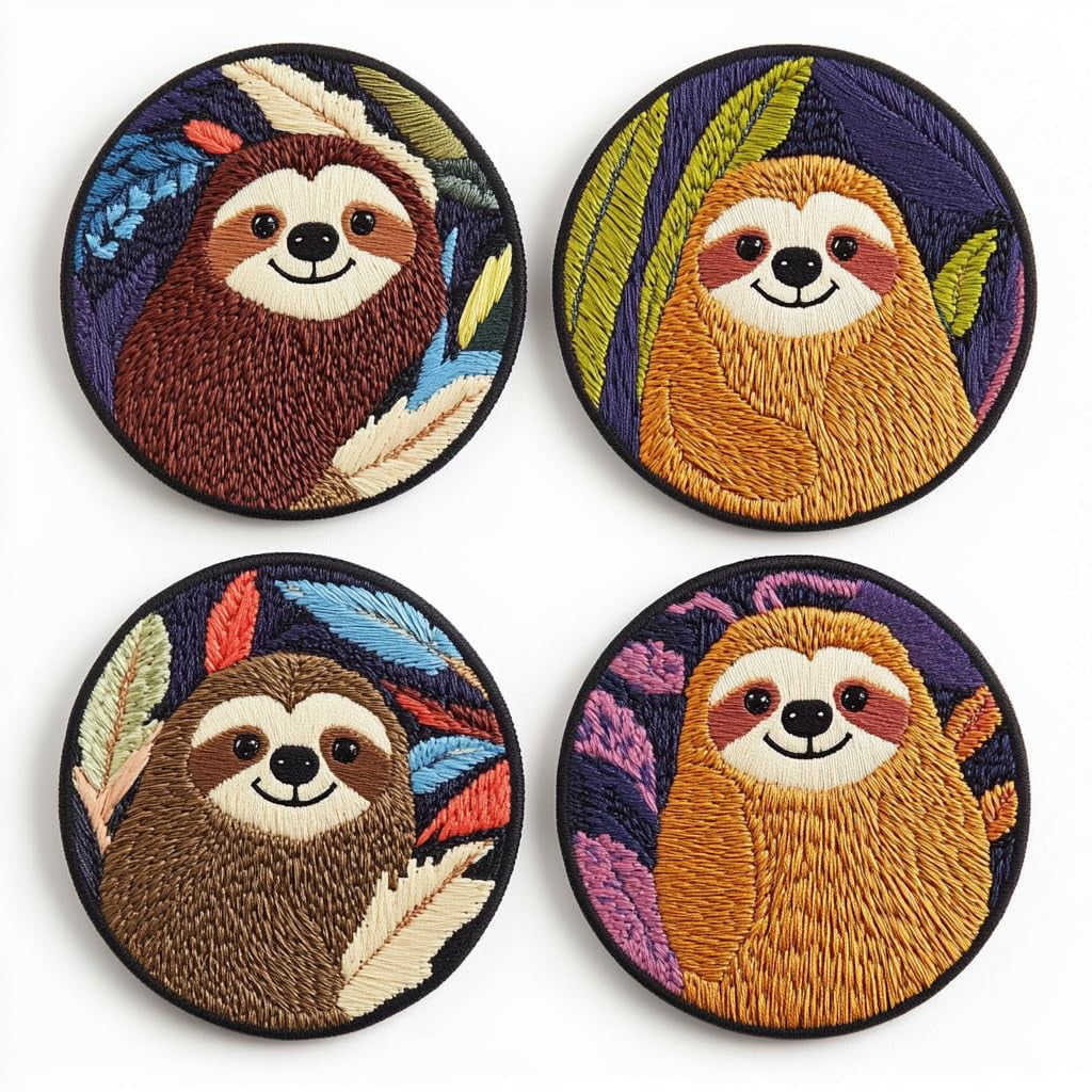 4 Set DIY Punch Needle Coaster Kits Cartoon Cute Sloth Easy for Beginners with Adhesive Felt Hoop Punch Needle Embroidery Starter Set with Pattern for Drink Cups Mat Home Decor-11