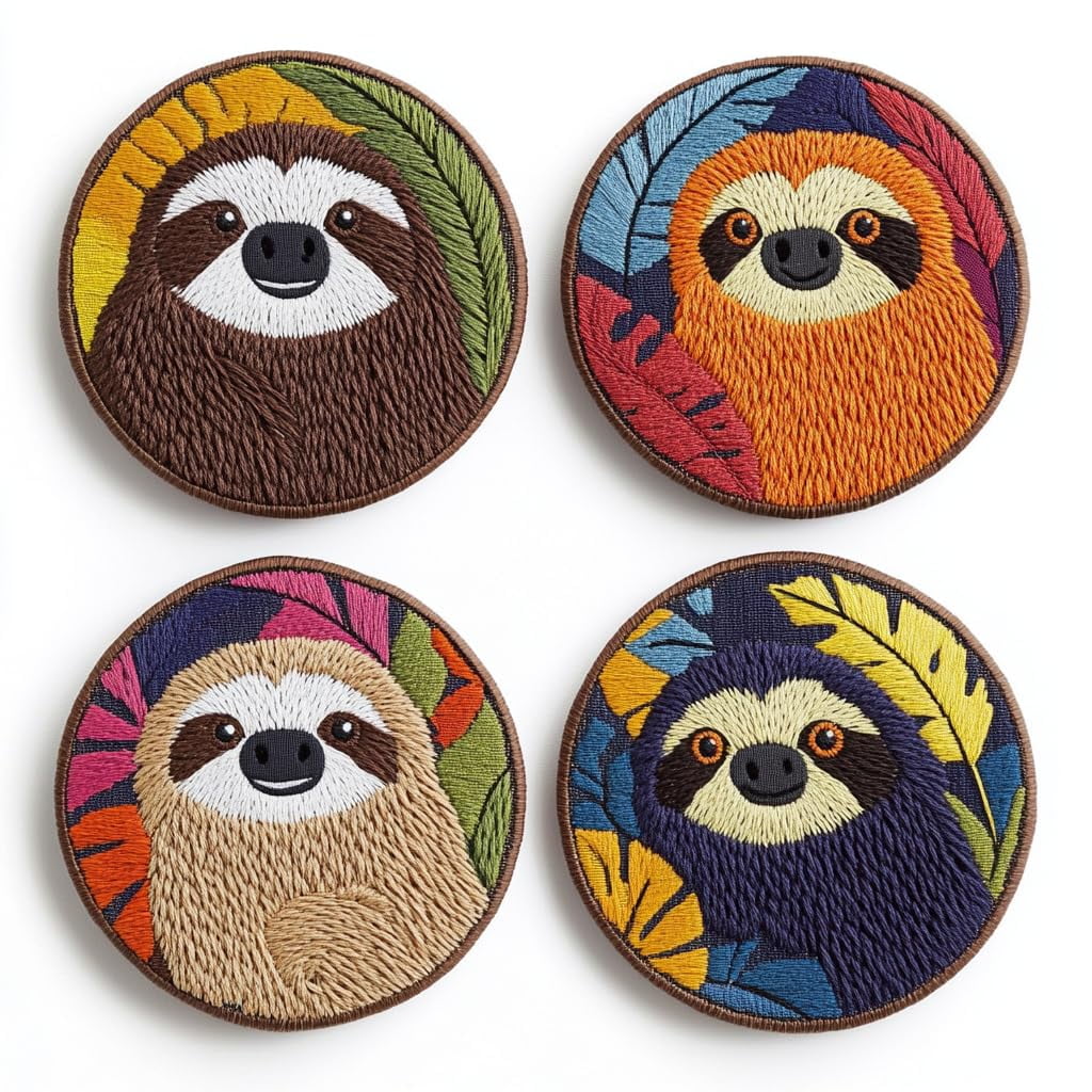 4 Set DIY Punch Needle Coaster Kits Cartoon Cute Sloth Easy for Beginners with Adhesive Felt Hoop Punch Needle Embroidery Starter Set with Pattern for Drink Cups Mat Home Decor-9