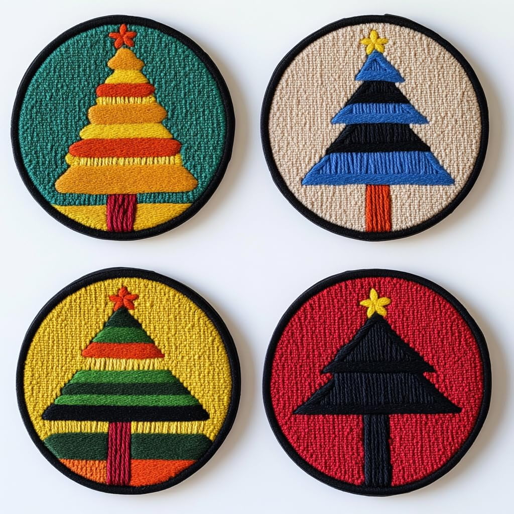 4 Set DIY Punch Needle Coaster Kits Christmas Tree Easy for Beginners with Adhesive Felt Hoop Punch Needle Embroidery Starter Set with Pattern for Drink Cups Mat Home Decor-3