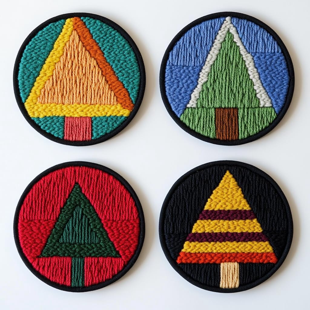 4 Set DIY Punch Needle Coaster Kits Christmas Tree Easy for Beginners with Adhesive Felt Hoop Punch Needle Embroidery Starter Set with Pattern for Drink Cups Mat Home Decor-1
