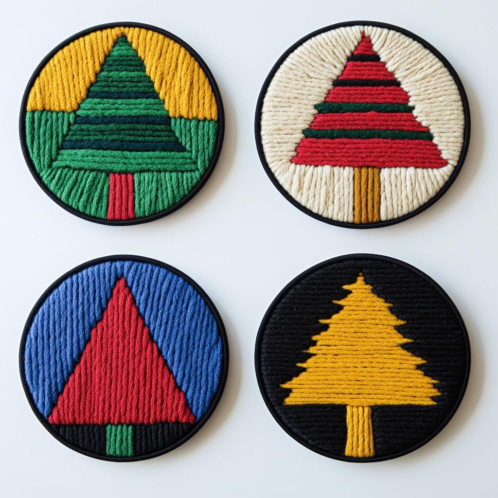 4 Set DIY Punch Needle Coaster Kits Christmas Tree Easy for Beginners with Adhesive Felt Hoop Punch Needle Embroidery Starter Set with Pattern for Drink Cups Mat Home Decor-5