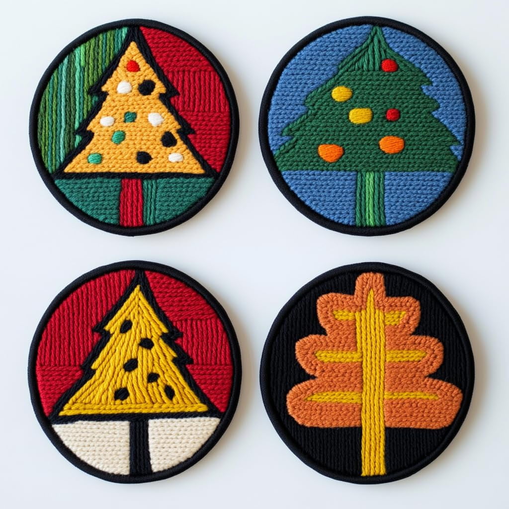 4 Set DIY Punch Needle Coaster Kits Christmas Tree Easy for Beginners with Adhesive Felt Hoop Punch Needle Embroidery Starter Set with Pattern for Drink Cups Mat Home Decor-8