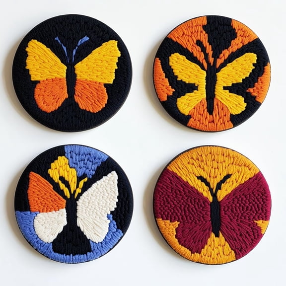 4 Set DIY Punch Needle Coaster Kits Colorful Butterfly Easy for Beginners with Adhesive Felt Hoop Punch Needle Embroidery Starter Set with Pattern for Drink Cups Mat Home Decor-7